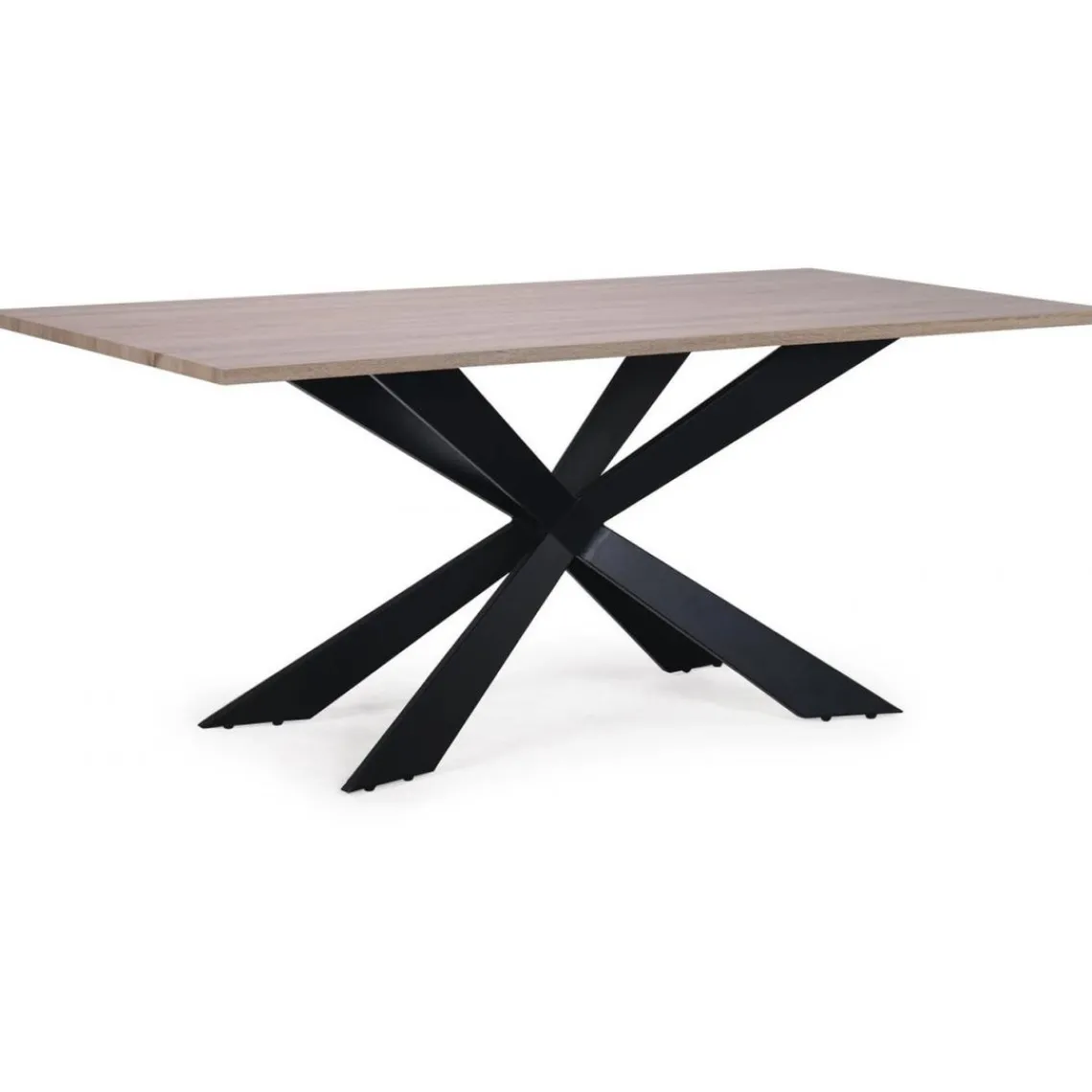 3S. x Home Table à Manger Beige avec Piétement Croisé en Fer Noir LUKE Discount