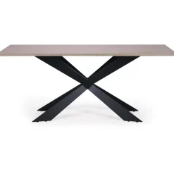 3S. x Home Table à Manger Beige avec Piétement Croisé en Fer Noir LUKE Discount