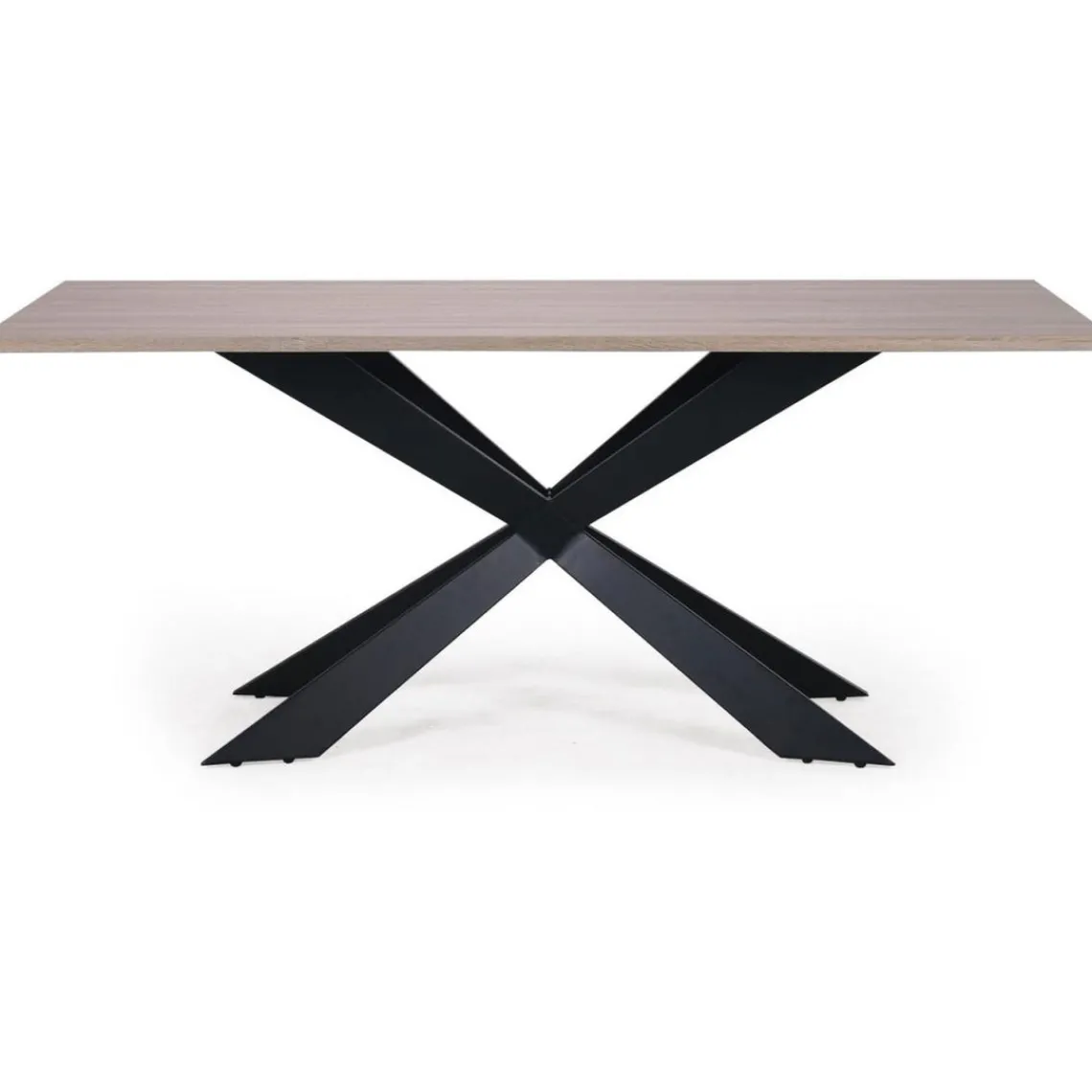 3S. x Home Table à Manger Beige avec Piétement Croisé en Fer Noir LUKE Discount