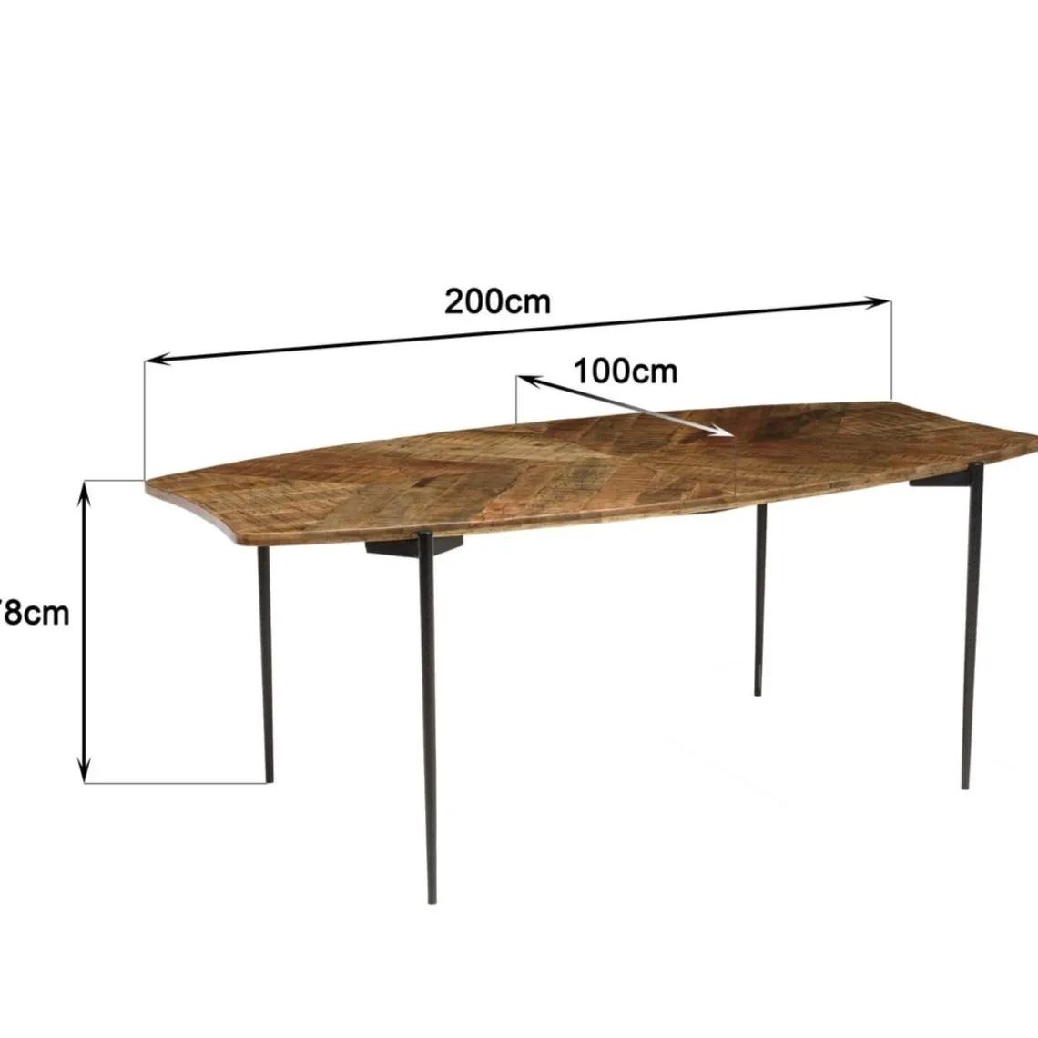Macabane Table à manger bords concaves en bois et pieds métal KIARA