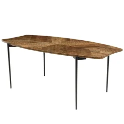 Macabane Table à manger bords concaves en bois et pieds métal KIARA