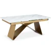 3S. x Home Table à manger extensible Mogarie en Verre effet Marbre Blanc et pieds Or Discount
