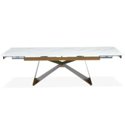 3S. x Home Table à manger extensible Mogarie en Verre effet Marbre Blanc et pieds Or Discount