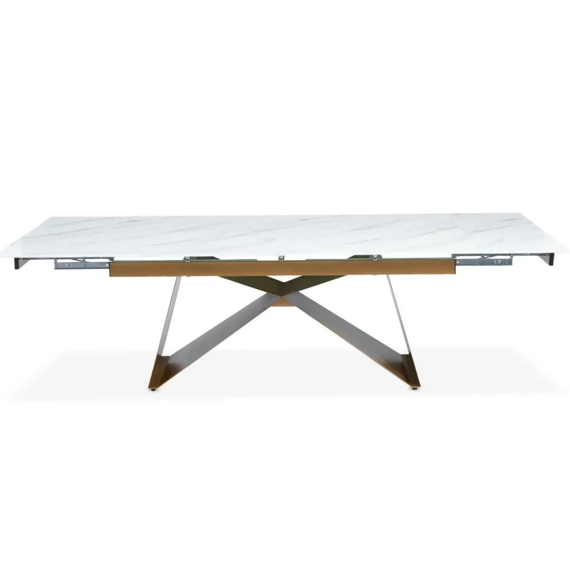 3S. x Home Table à manger extensible Mogarie en Verre effet Marbre Blanc et pieds Or Discount