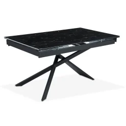 3S. x Home Table à manger extensible Ismael en Verre effet marbre noir et pieds Métal Noir Discount