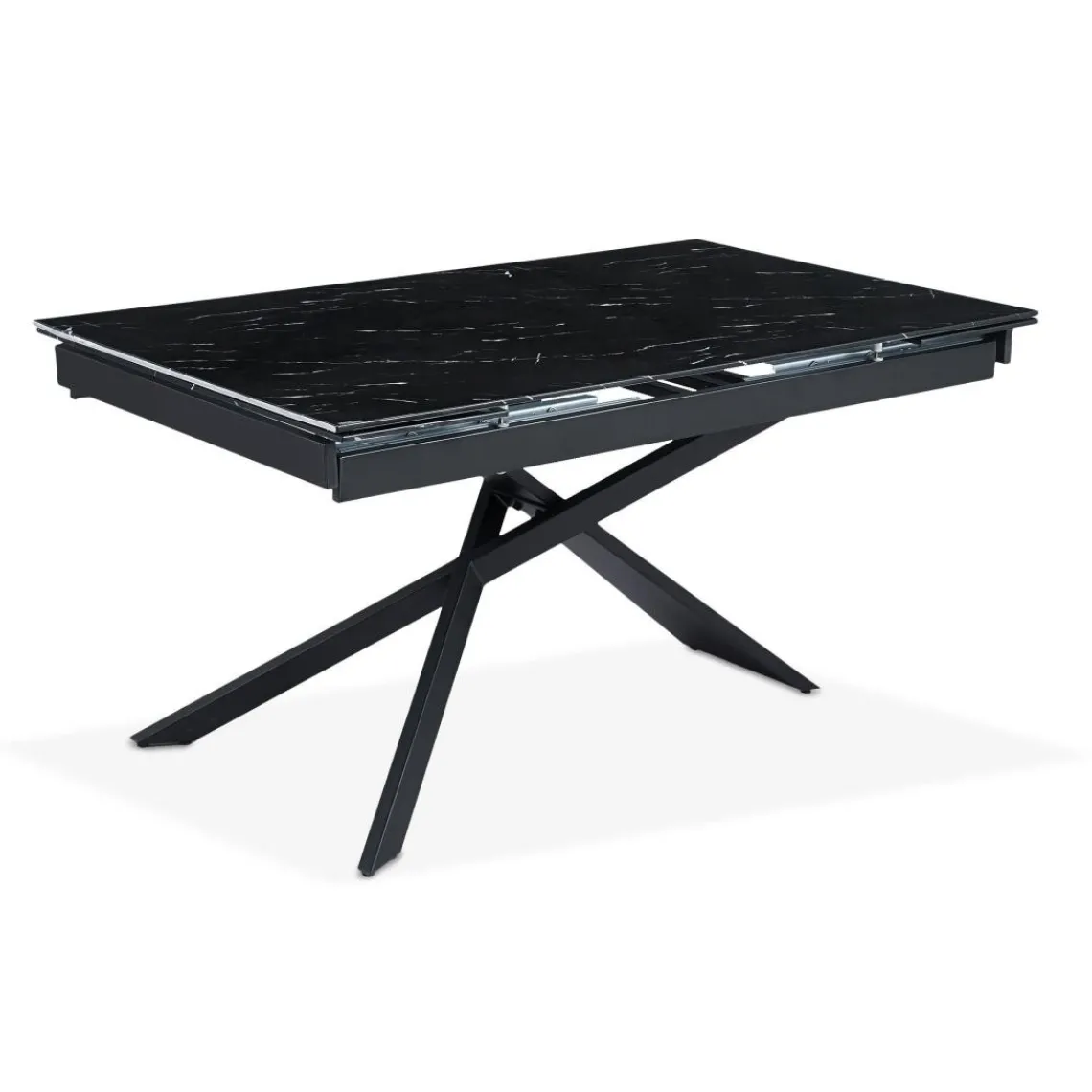 3S. x Home Table à manger extensible Ismael en Verre effet marbre noir et pieds Métal Noir Discount