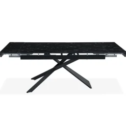 3S. x Home Table à manger extensible Ismael en Verre effet marbre noir et pieds Métal Noir Discount