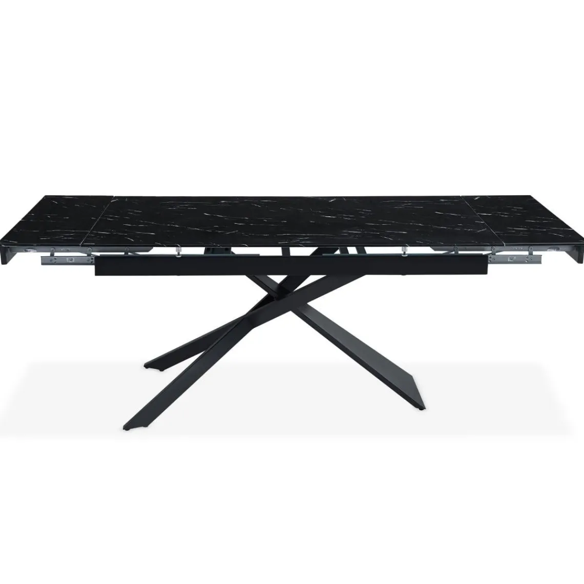 3S. x Home Table à manger extensible Ismael en Verre effet marbre noir et pieds Métal Noir Discount