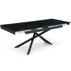3S. x Home Table à manger extensible Ismael en Verre effet marbre noir et pieds Métal Noir Discount