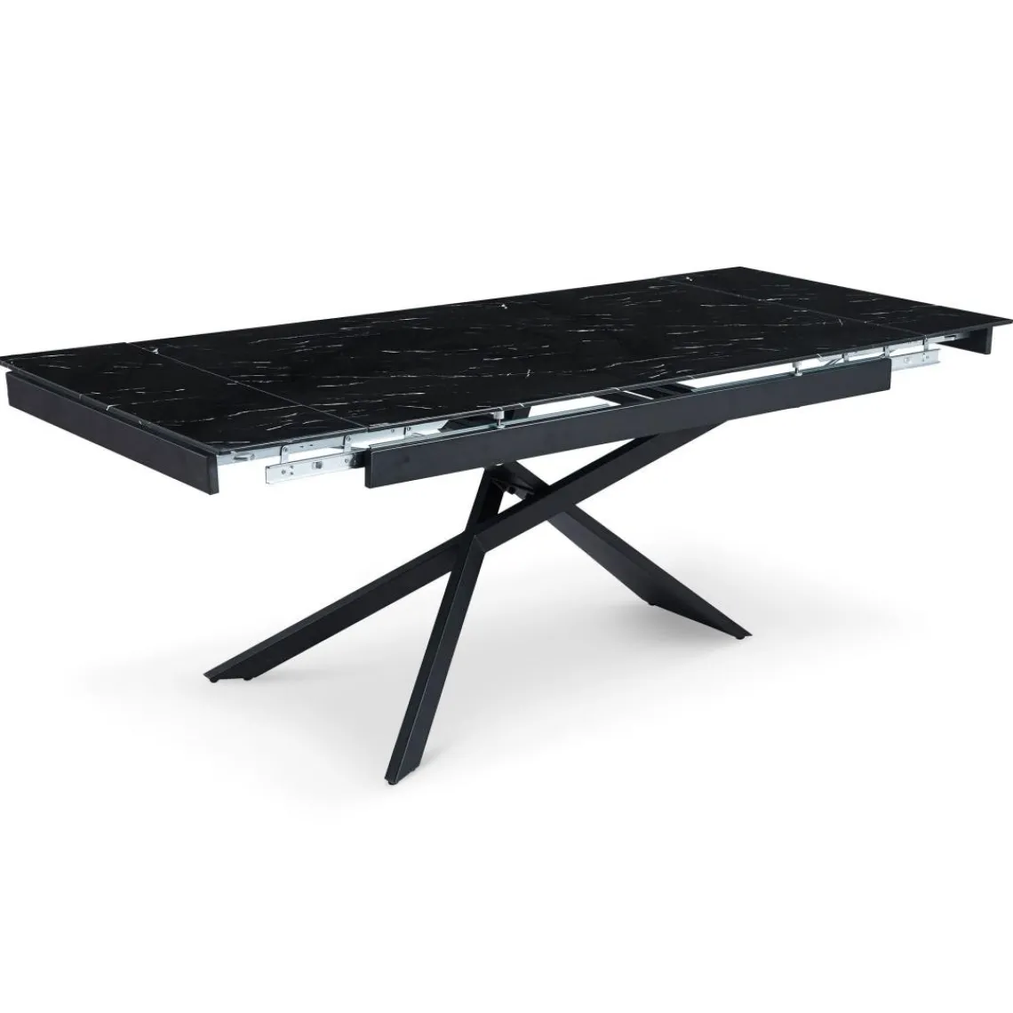 3S. x Home Table à manger extensible Ismael en Verre effet marbre noir et pieds Métal Noir Discount