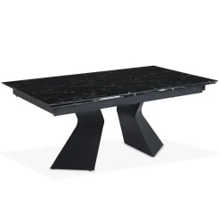 3S. x Home Table à manger extensible Icaria en Verre effet marbre noir et pieds Métal Noir Outlet