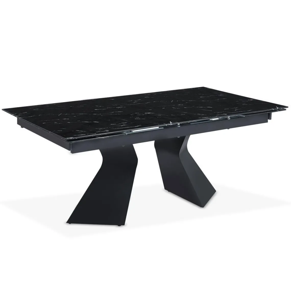 3S. x Home Table à manger extensible Icaria en Verre effet marbre noir et pieds Métal Noir Outlet