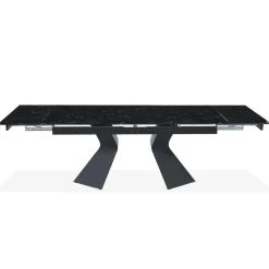 3S. x Home Table à manger extensible Icaria en Verre effet marbre noir et pieds Métal Noir Outlet