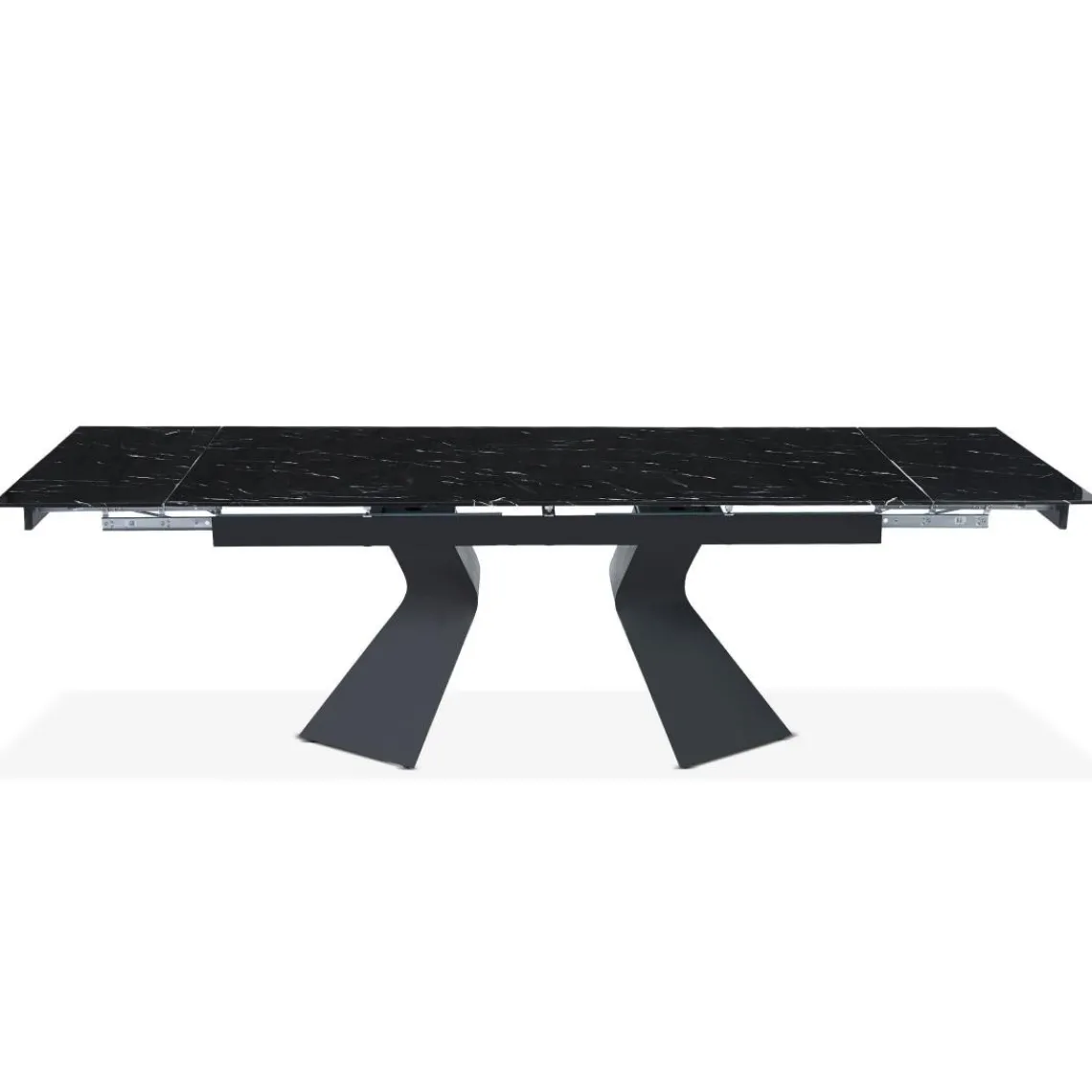 3S. x Home Table à manger extensible Icaria en Verre effet marbre noir et pieds Métal Noir Outlet
