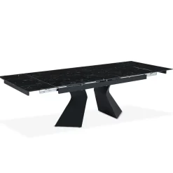 3S. x Home Table à manger extensible Icaria en Verre effet marbre noir et pieds Métal Noir Outlet