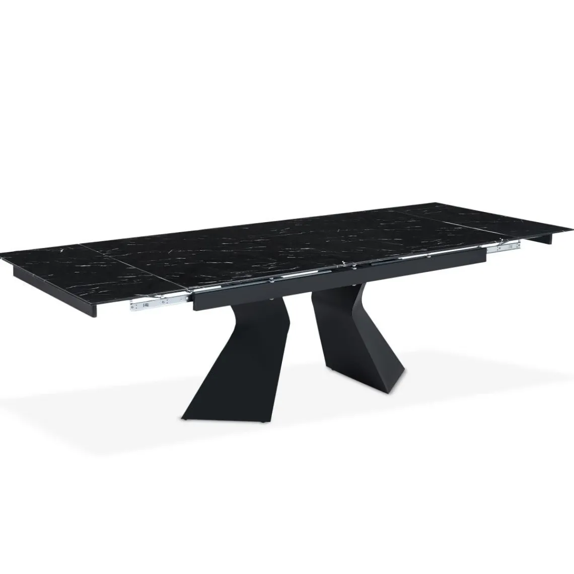 3S. x Home Table à manger extensible Icaria en Verre effet marbre noir et pieds Métal Noir Outlet