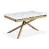 3S. x Home Table à manger extensible Ismael en Verre effet Marbre Blanc et pieds Métal Or Outlet