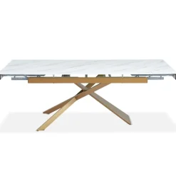 3S. x Home Table à manger extensible Ismael en Verre effet Marbre Blanc et pieds Métal Or Outlet