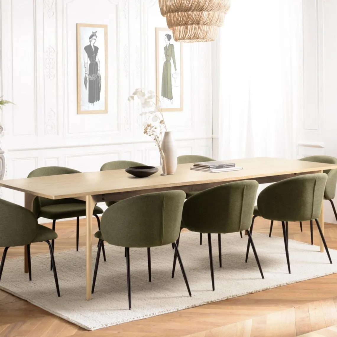 Macabane Table à manger extensible naturelle pieds en chêne massif MAXENCE Sale