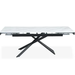 3S. x Home Table à manger extensible Ismael en Verre effet marbre blanc et pieds Métal Noir Hot
