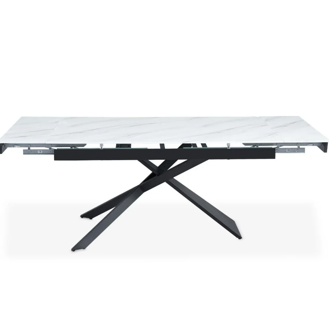 3S. x Home Table à manger extensible Ismael en Verre effet marbre blanc et pieds Métal Noir Hot