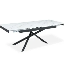 3S. x Home Table à manger extensible Ismael en Verre effet marbre blanc et pieds Métal Noir Hot