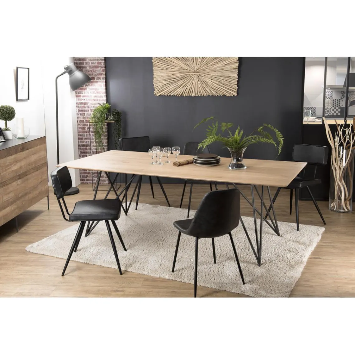 Macabane Table À Manger MAXENCE 220X100 Bois Chêne Pieds Croisés Métal Best