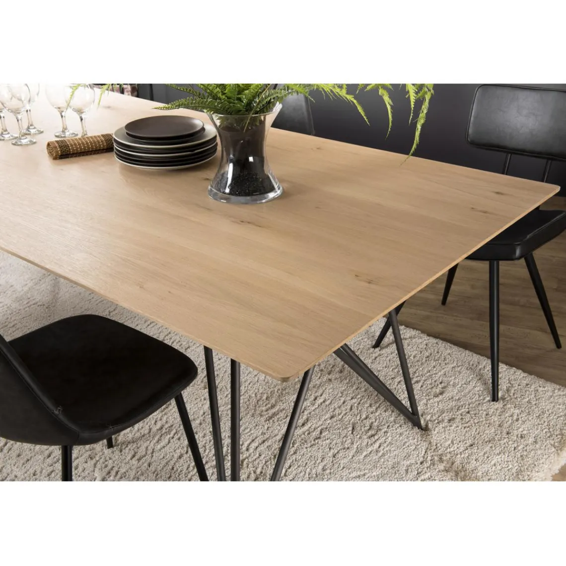 Macabane Table À Manger MAXENCE 220X100 Bois Chêne Pieds Croisés Métal Best