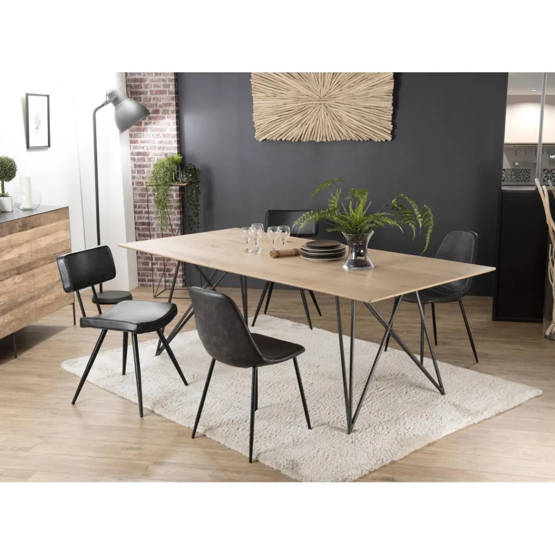 Macabane Table À Manger MAXENCE 220X100 Bois Chêne Pieds Croisés Métal Best