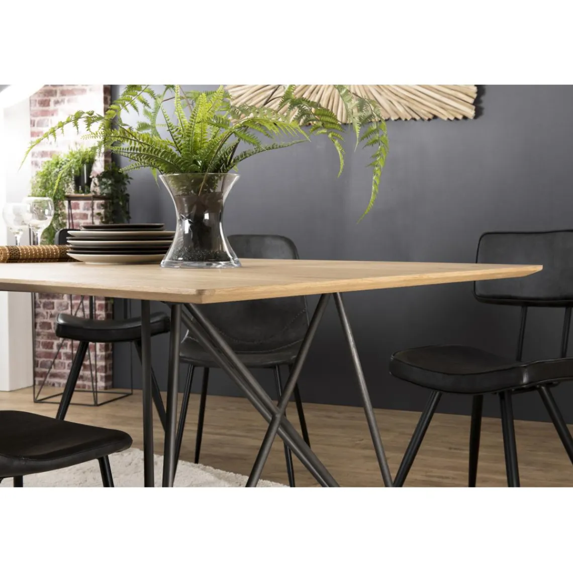 Macabane Table À Manger MAXENCE 220X100 Bois Chêne Pieds Croisés Métal Best