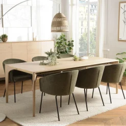 Macabane Table à manger naturelle pieds chêne massif MAXENCE Beige Outlet