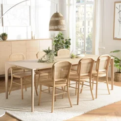 Macabane Table à manger naturelle pieds chêne massif MAXENCE Beige Outlet