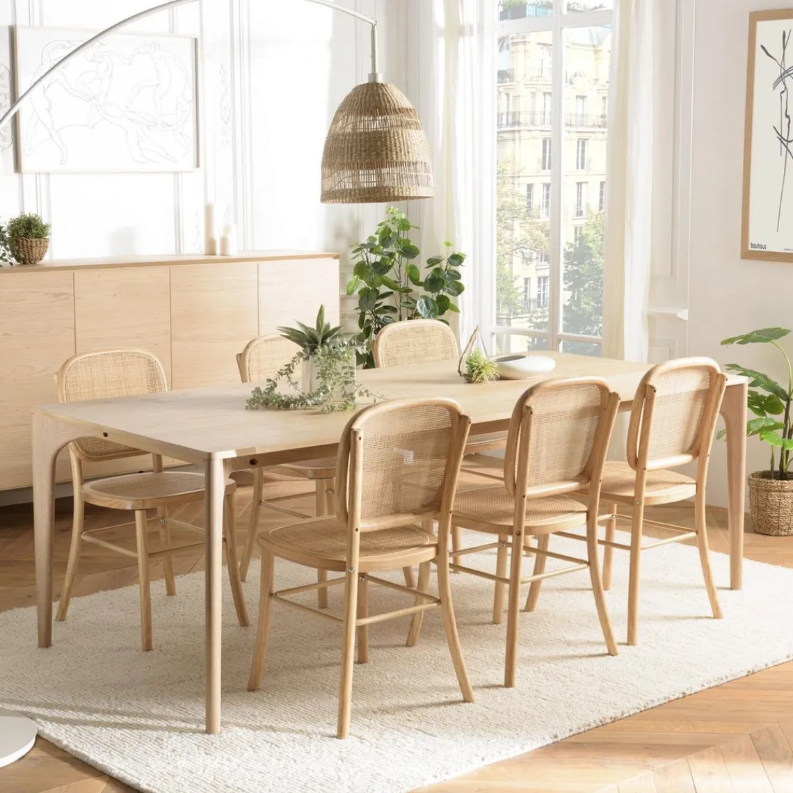 Macabane Table à manger naturelle pieds chêne massif MAXENCE Beige Outlet