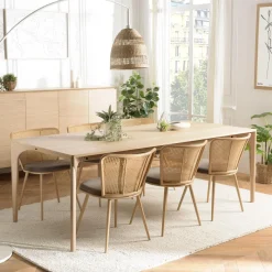 Macabane Table à manger naturelle pieds chêne massif MAXENCE Beige Outlet