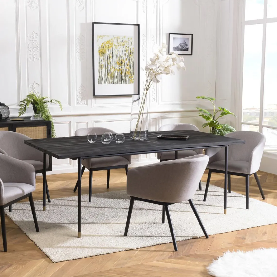 Macabane Table à Manger Noire 200 x 100 cm Pin Vieilli YANIS Online