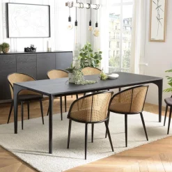 Macabane Table à manger e pieds en chêne massif MAXENCE Noir