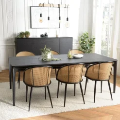 Macabane Table à manger e pieds en chêne massif MAXENCE Noir