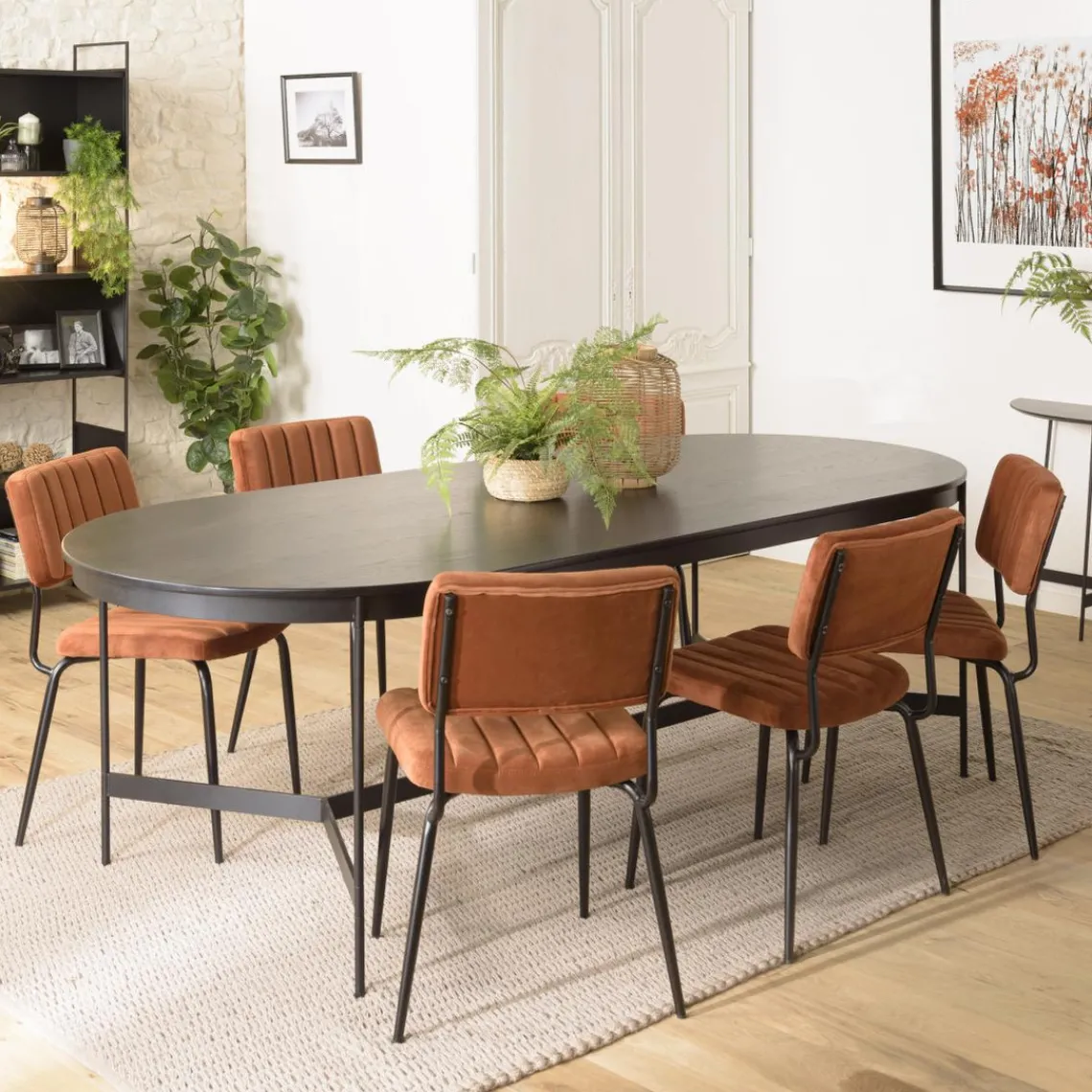 Macabane Table à manger ovale Noir piètement métal Hot