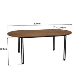 Macabane Table à manger ovale 200x105cm plateau bois de teck recyclé