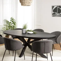 Macabane Table à manger plateau ovale noire effet pierre BASILE Discount