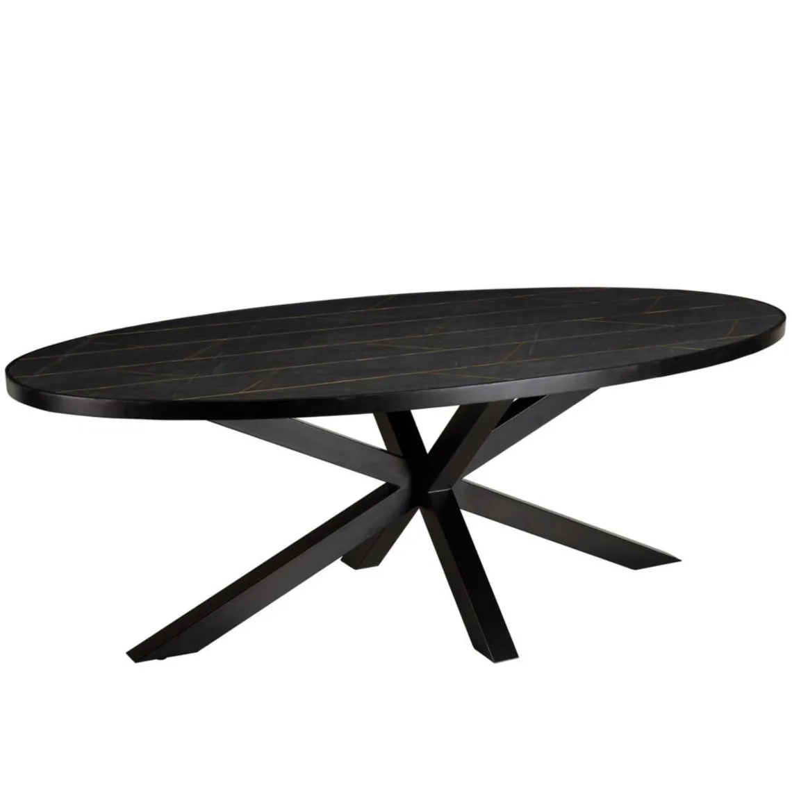 Macabane Table à manger plateau ovale effet pierre motifs dorés BASILE New