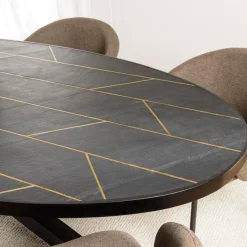 Macabane Table à manger plateau ovale effet pierre motifs dorés BASILE New