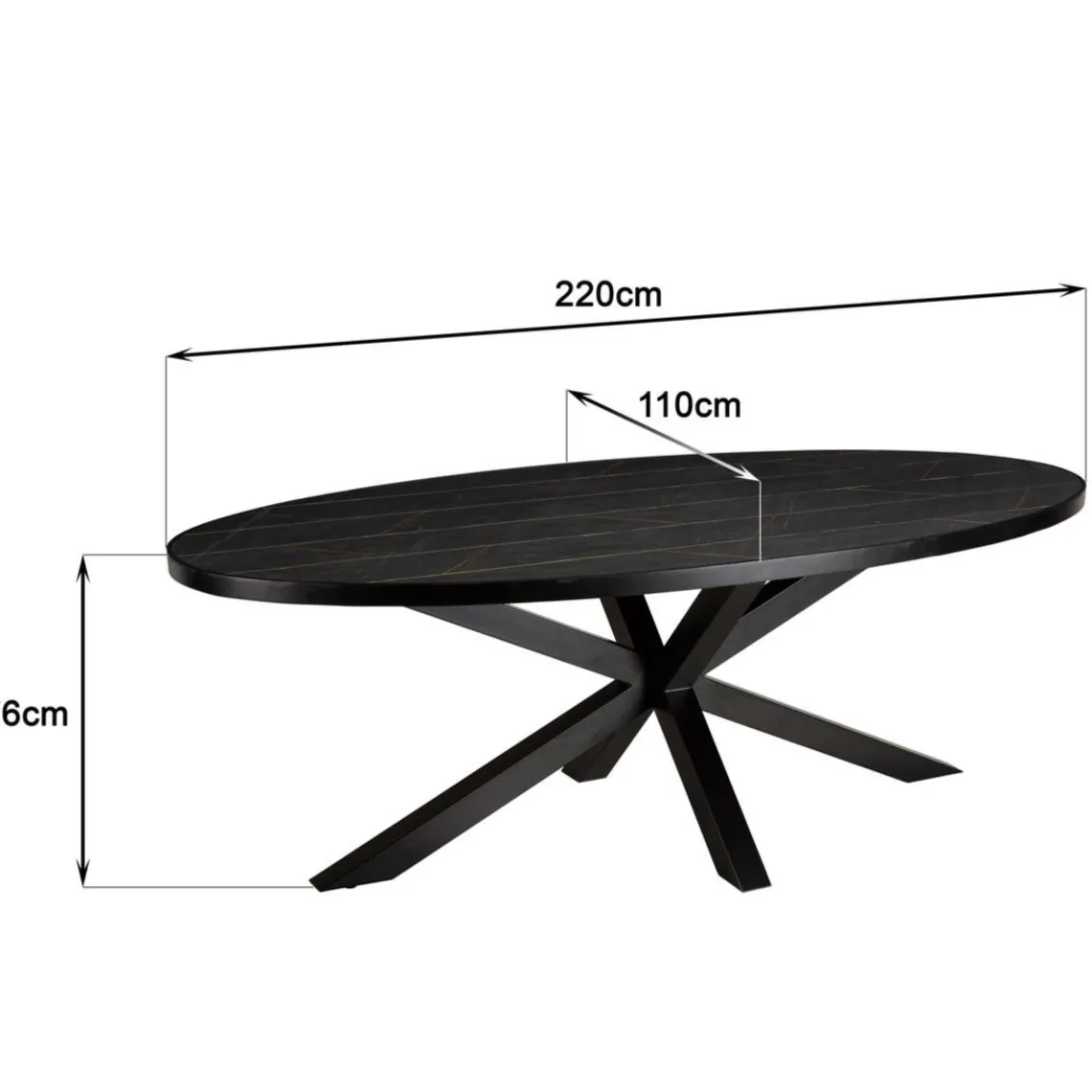 Macabane Table à manger plateau ovale effet pierre motifs dorés BASILE New