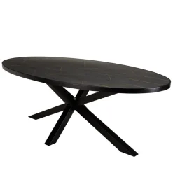 Macabane Table à manger plateau ovale effet pierre motifs dorés BASILE New