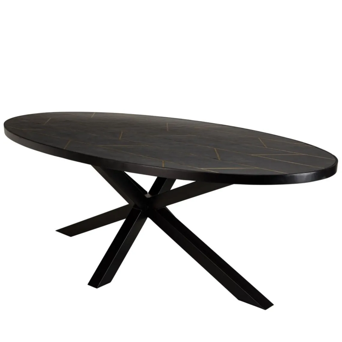 Macabane Table à manger plateau ovale effet pierre motifs dorés BASILE New