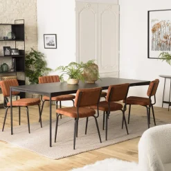 Macabane Table à manger rectangulaire Noir piètement métal Outlet