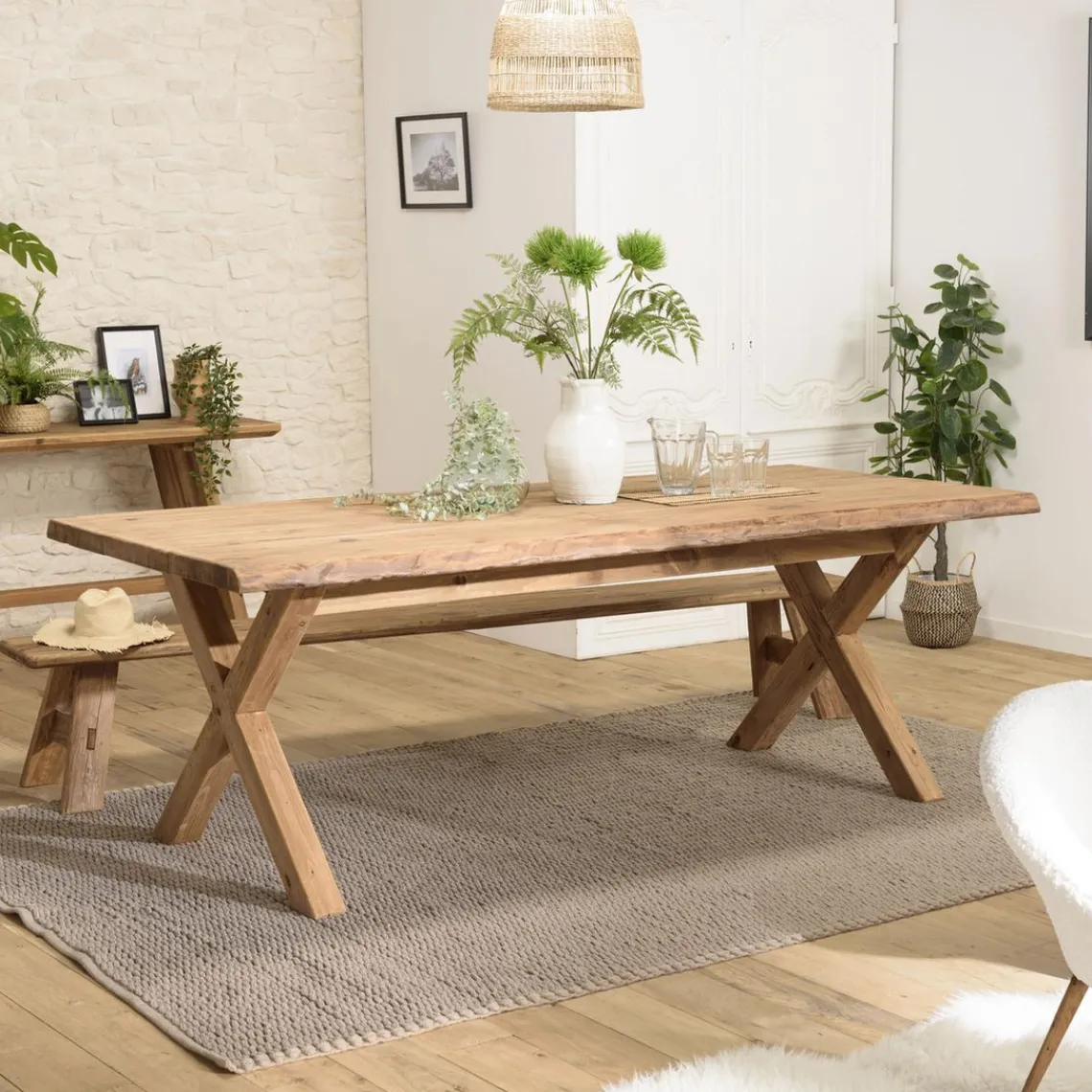 Macabane Table à manger rectangulaire bois Pin recyclé. Sale