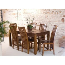 Macabane Table à manger rectangule avec rallonge 160x200 cm en bois mindi Best