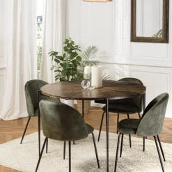Macabane Table à manger ronde en bois et pieds métal KIARA Online