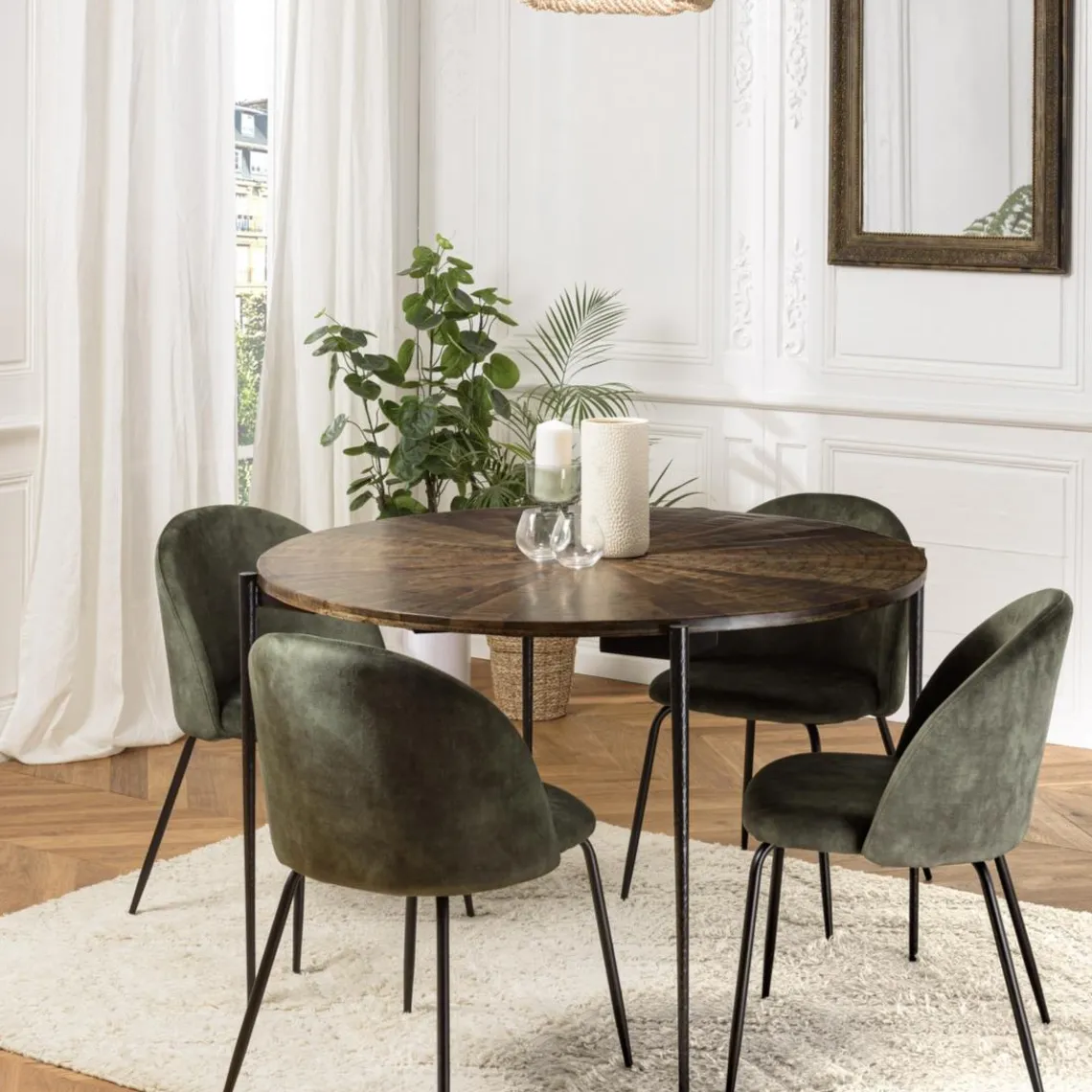 Macabane Table à manger ronde en bois et pieds métal KIARA Online